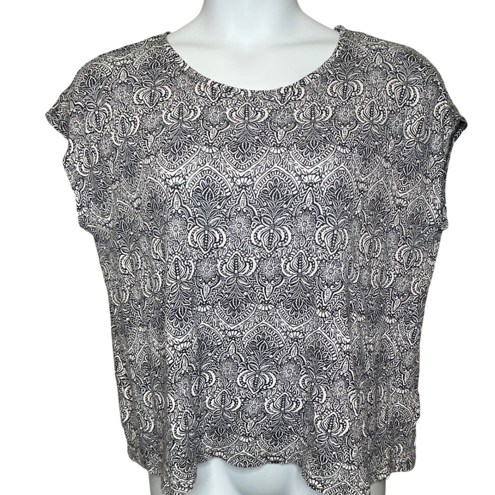 RACHEL ZOE Linen Paisley Cap Sleeve Top XXL Coastal Flowy Boho Everyday Casual - Picture 1 of 7